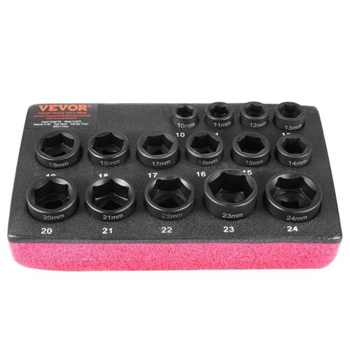 Kit Douilles À Chocs Ultra-Courtes 3/8"-Vevor-Métrique 10-24 Mm-Kit Pour Clé À Cliquet 15pcs-Pour La Réparation Automobile