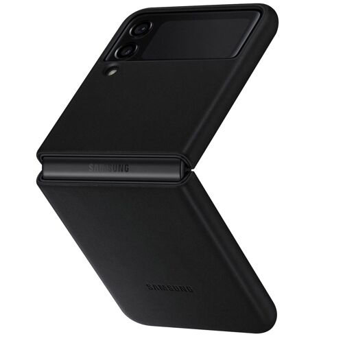 Coque pour Samsung Galaxy Z Flip 3 en Cuir Compatible avec Charge Sans Fil Samsung Noir