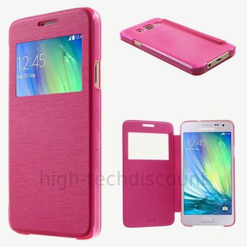 Housse etui coque pochette portefeuille view case pour Samsung Galaxy A3 + film ecran - ROSE