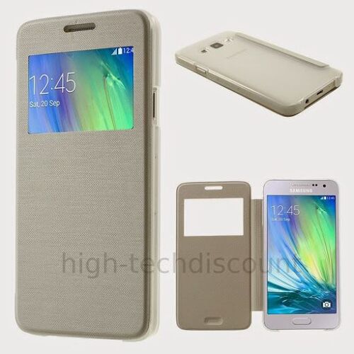 Housse etui coque pochette portefeuille view case pour Samsung Galaxy A3 + film ecran - BLANC