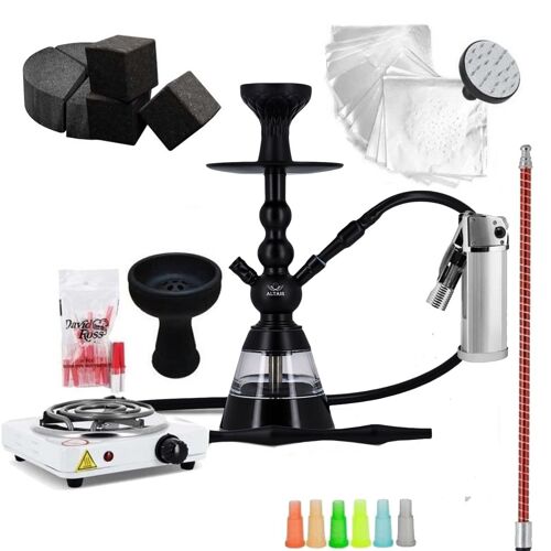 Safe Pack Chicha Alu Noir avec Filtres à Tabac Foyer Silicone Allume charbon Coco Alu Tuyau Marrakech