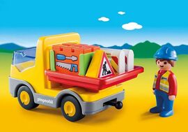 Lot Playmobil 123 Thème Chantier : 6960 - Camion Benne + 6961 - Ouvrier Avec Brouette