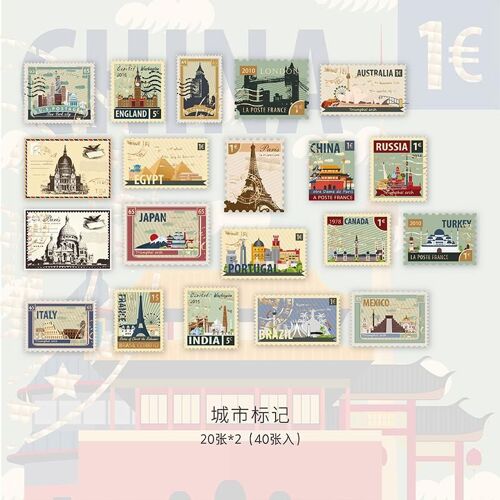 Autocollants Vintage De Scrapbooking, ?tiquette Flocons De Timbres-Poste, Pour Journal Intime, Collection R?tro Antique, Diy Bricolage, 40 Pi?ces