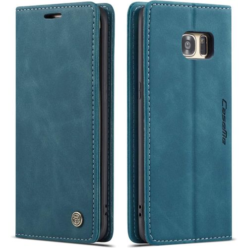 Coque Compatible Avec Samsung Galaxy S7 Edge,Etui En Cuir Flip Housse Portefeuille Avec Magnetique Case Bumper Coque-Bleu