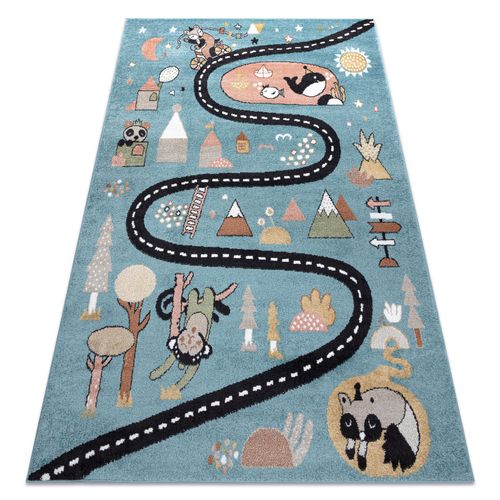 120x170 Cm Tapis Fun Route Pour Enfants, Rue, Animaux Bleu