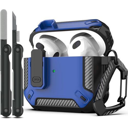 LORANKA-Coque pour AirPods 3e avec kit de Nettoyage, Armure de Protection Rigide Militaire avec verrou pour boîtier de Charge AirPod Gen 3 2021, LED Avant Visible,Bleu