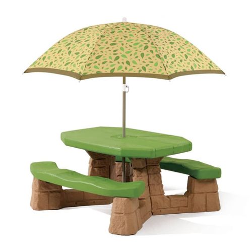 Table Picnic Enfant En Marron / Vert Avec Parasol | Banc Pique Nique Pour Enfants En Plastique - Step2 Naturally Playful