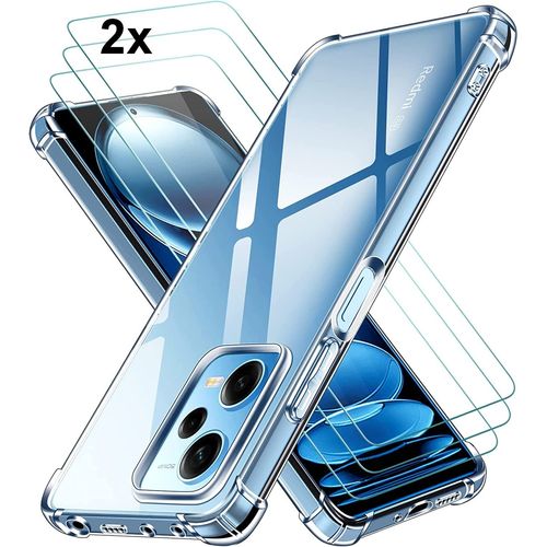 Coque Pour Xiaomi Redmi Note 12 PRO 5G et 2x Vitre Verre Trempe Silicone Transparent Bords Renforcés