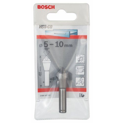 Fraise conique à lamer à trou tranversal HSS-E à queue cylindrique chanfrein de 5 à 10mm Longueur 48mm BOSCH 2608597512