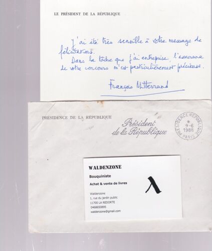 Lettre Presidentielle De Remerciement Avec Signature De Francois Mitterand