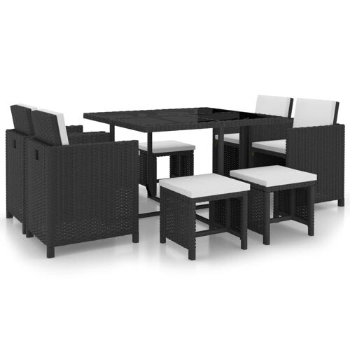 Vidaxl Salon De Jardin Encastrable 9pcs Et Coussin Resine Tressee Noir
