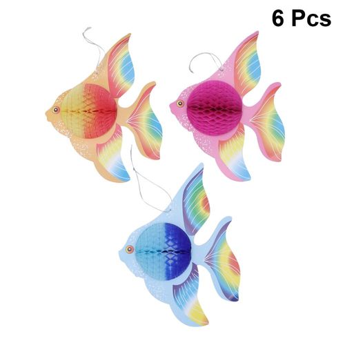 Papier De Soie Coloré, 6 Pièces, Poisson Rouge Pliable, Poisson Tropical, Ornement Suspendu, Fournitures De Fête (Or + + Bleu)