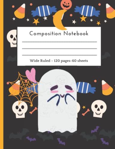Composition Notebook: Spooky Halloween Wide Ruled Primary Book, Soft Cover Girls Kids Elementary School Supplies Student Teacher Daily Creative Writing Journal, 120 Pages
