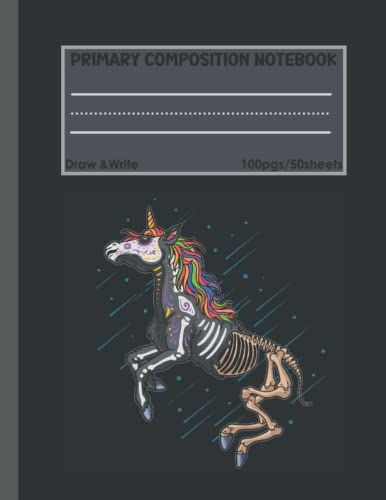Primary Composition Notebook: Grade K-2 Primary Story Journal, Unicorn Sugar Skull, Picture Space With Dotted Midline, Handwriting Practice Paper For Kids Ages 2-8