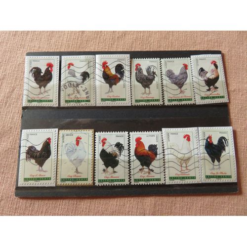 Lot De 12 Timbres Adhésifs Oblitérés "Coqs De France" - 2016