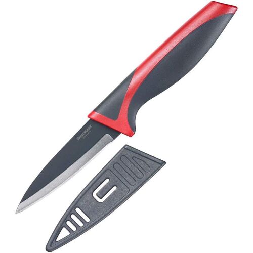 Couteau À Peler Droit, Longueur De La Lame: 8cm, Protège-Lame, Acier Inoxydable/Plastique, Gris/Rouge, 14522280