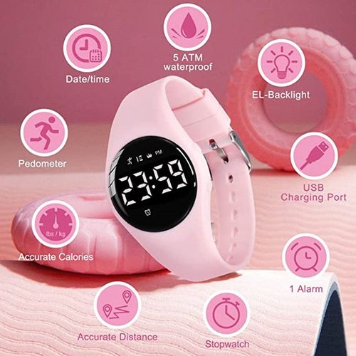 Watch Montre Digitale Enfant Avec Chronomètre, Eclairage, Alarme,Date,Podomètres Marche Non Connecté-Montres Sport Pour Fille Garcon Avec Bracelet En Silicone