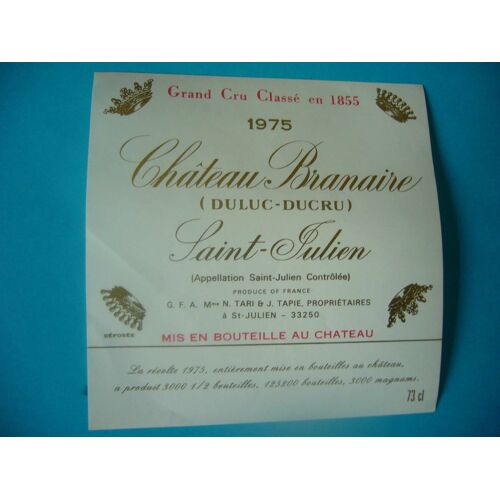 Etiquette De Vin Chateau Branaire 1975 (Neuve)