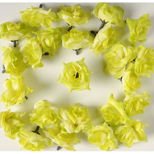 Têtes De Rose Artificielle X 24 Blanc Vert D 5 Cm Pour Boule De Rose
