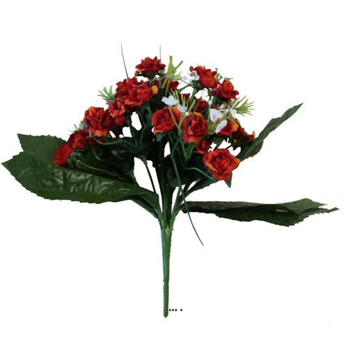 Bouquet De Roses Factices 35 Fleurs Avec Feuilles H24cm Vermillon