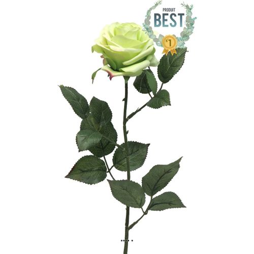 Rose Factice Paris H64cm Tête De D9cm 12 Feuilles Tissu Vert Été -Best