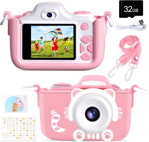 Kriogor Appareil photo numérique pour enfants, selfie et caméra vidéo avec 16 MP/double objectif, écran de 2 pouces, 1080p HD, carte TF 32 G, zoom numérique 9 x, cadeau d'anniversaire pour enfants
