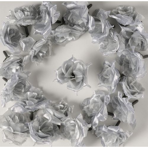 Têtes De Rose Artificielle X 24 Argent D 5 Cm Pour Boule De Rose