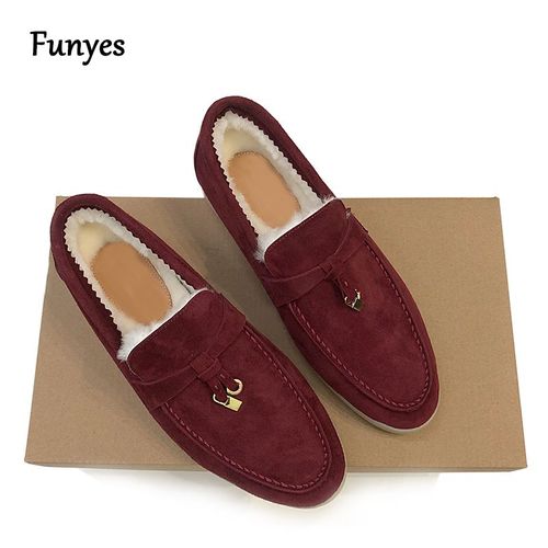 Chaussures Plates Pour Femme Chaussure Mocassin Femme,Bottines De Luxe En Daim Et Laine Véritable Pour Femme,Chaussures Plates De Styliste À Enfiler,Mocassins Chauds En Laine De Qualité Supérieure,42