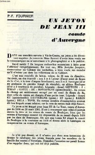 Un Jeton De Jean Iii Comte D'auvergne (Tire A Part)