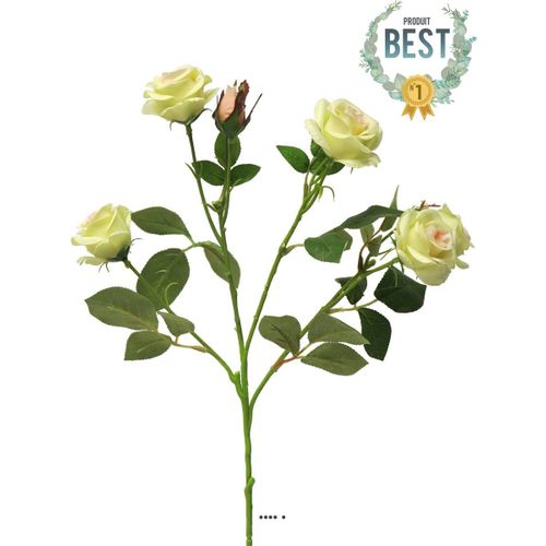 Branche De Rosier Artificielle, 4 Ramures, 68 Cm Crème Vert - Best
