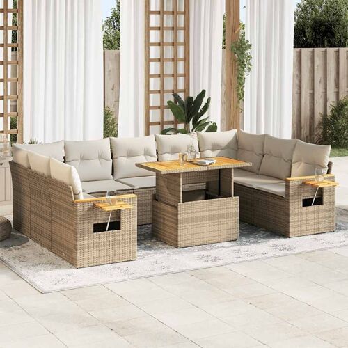 Vidaxl Salon De Jardin Avec Coussins 10pcs Beige Résine Tressée Acacia