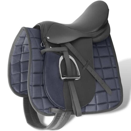 Set De Selle Équitation 16"" En Cuir Véritable 14 Cm 5 En 1 Noir