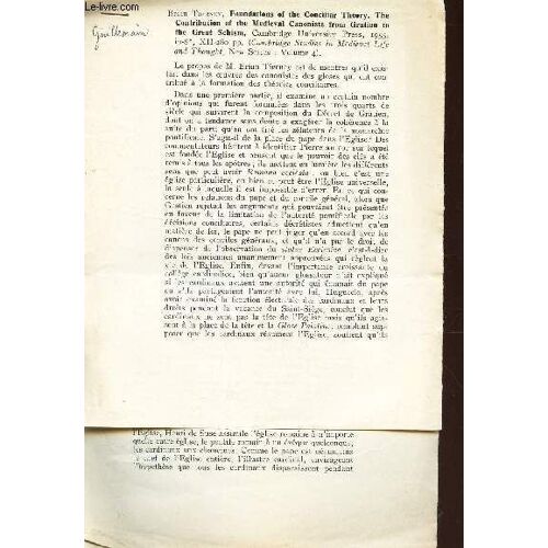 Extrait De Comptes-Rendus / Foundations Of Conciliar Theory, The Contribution Of The Medieval Canonists From Gratian To The Great Schism - Extrait De Cambridge University Press - 1955 - Xii ...