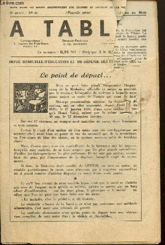 A Table !, 5ème Année, N°40 (Janvier 1960) : Le Point De Départ / La Datte, L Orange, L Ananas Et La Pistache / Notre Concours De Recettes / Histoire Des Pâtes Alimentaires / L Actualité Scientifique(...)