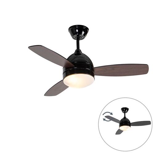 Qazqa Moderne Ventilateur De Plafond Noir Avec Tã©Lã©Commande - Rotar Bois /Acier /Plastique Noir,Marron Rond / Luminaire / Lumiere / ÃClairage / Intã©Rieur / Salon / Cuisine E27 Max. 2 X 10 Watt