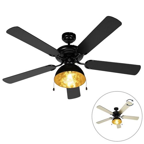Qazqa Industriel Ventilateur De Plafond Industriel Noir - Magna Bois /Acier Noir Rond / Luminaire / Lumiere / ÃClairage / Intã©Rieur / Salon / Cuisine E27 Max. 1 X 60 Watt