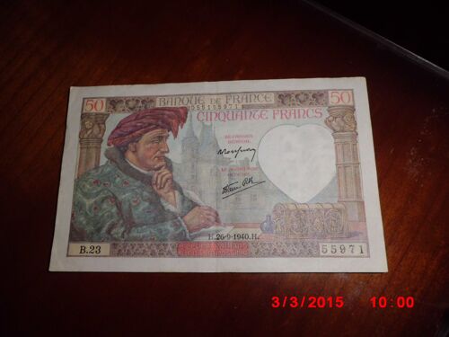 Billet 50 Francs Du 26/09/1940 