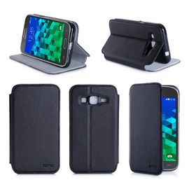 Etui Luxe Samsung Galaxy Core Prime Sm-G360/Sm-G360f 4g Noir Ultra Slim Cuir Style Avec Stand - Housse Coque De Protection Samsung Galaxy Core Prime Lte 4g G360/G360f Noire - Accessoires Pochette Xept