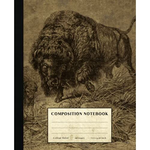 Bison Composition Notebook: Vintage Style College Ruled Paper Notebook For Home School College Or Work. Gift For Students & Teachers. Wild American Bison Cover