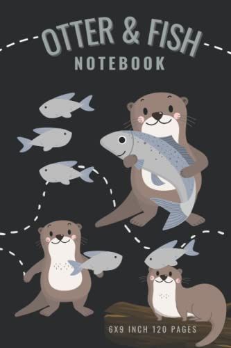 Otter & Fish Notebook: Lined Paper Composition Notebook Or Journal With Cute Otters Catch Fish To Eat, Black Cover ,120 Pages For Kids ,Teens ,Student And Adults