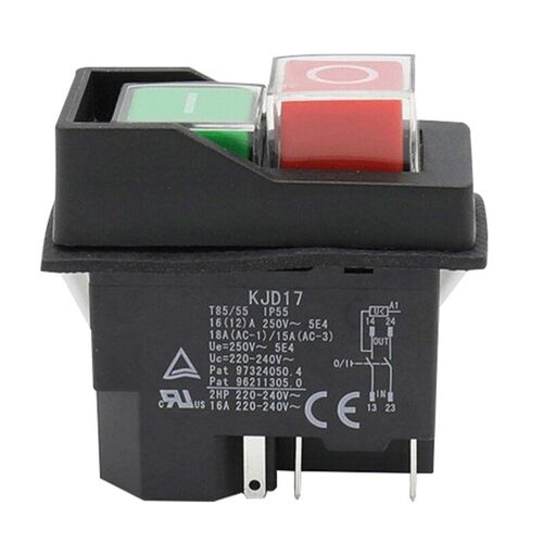 Interrupteur À Bouton-Poussoir Électromagnétique Étanche À 5 Broches, Commutateur De Sécurité Pour Outils Électriques, Bobine 220-240v, Kjd17