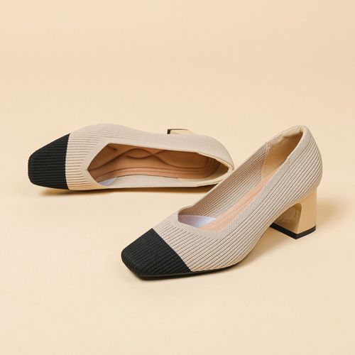 Chaussures Talons Hauts Tricotés Pour Femmeschaussures Respirantes Et Confortablesbout Carré Multipleautomne 5cm De Haut