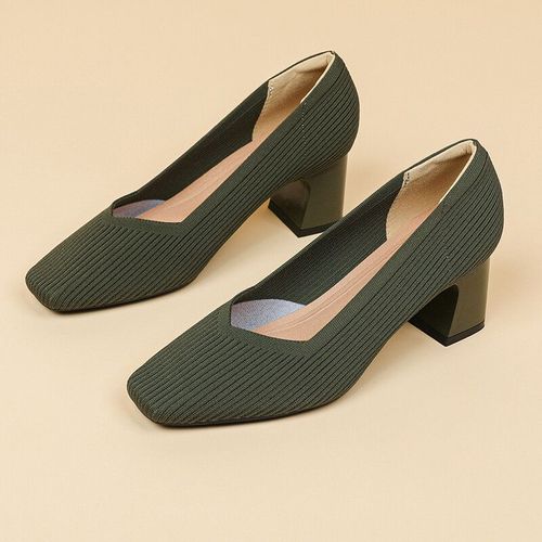 Chaussures Talons Hauts Tricotés Pour Femmeschaussures Respirantes Et Confortablesbout Carré Multipleautomne 5cm De Haut