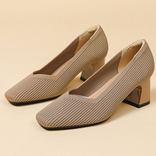 Chaussures Talons Hauts Tricotés Pour Femmeschaussures Respirantes Et Confortablesbout Carré Multipleautomne 5cm De Haut