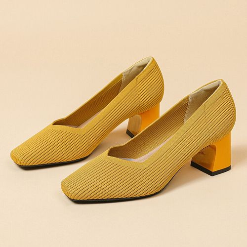 Chaussures Talons Hauts Tricotés Pour Femmeschaussures Respirantes Et Confortablesbout Carré Multipleautomne 5cm De Haut