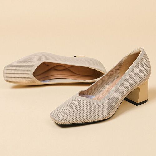 Chaussures Talons Hauts Tricotés Pour Femmeschaussures Respirantes Et Confortablesbout Carré Multipleautomne 5cm De Haut