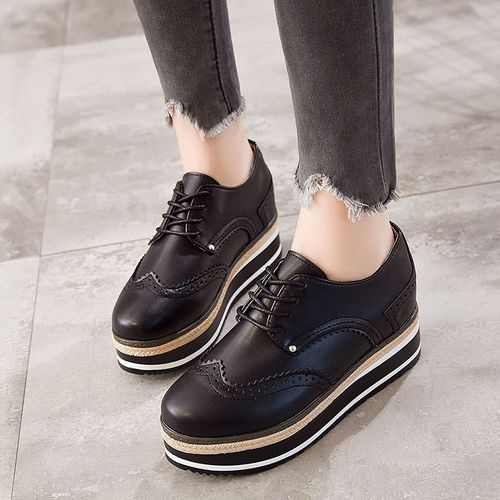 Chaussures Baskets Plates En Cuir Lacets Pour Femmesmocassins L'offre Elles Compenséeschaussures Décontractéesmarque