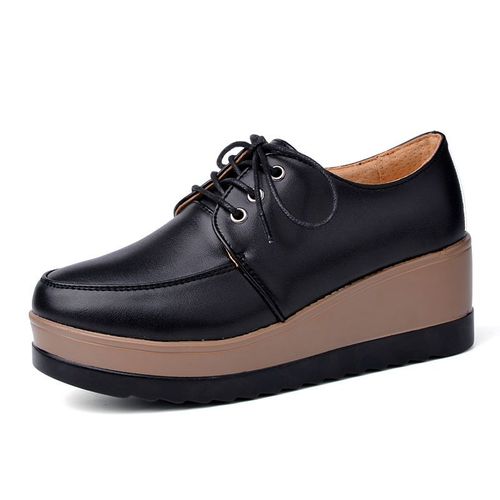 Chaussures Baskets Plates En Cuir Lacets Pour Femmesmocassins L'offre Elles Compenséeschaussures Décontractéesmarque