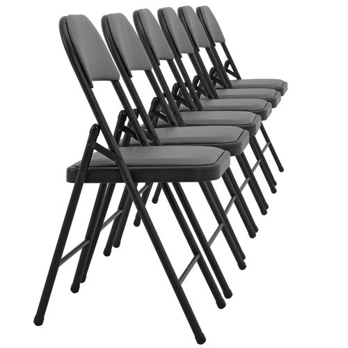 Lot De 6 Chaises De Bureau Conférence Visiteur Pliable En Synthétique Gris Et Métal Noir 03_0005806