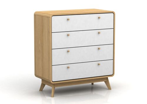 Commode avec 4 tiroirs en effet chêne blanc